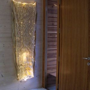 ENTRÉE DE MAISON BOIS, APPLIQUE CRISTAL FIBRE