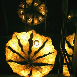 CHANDELIER TRIANGLES IN GLAZED STAIRCASE